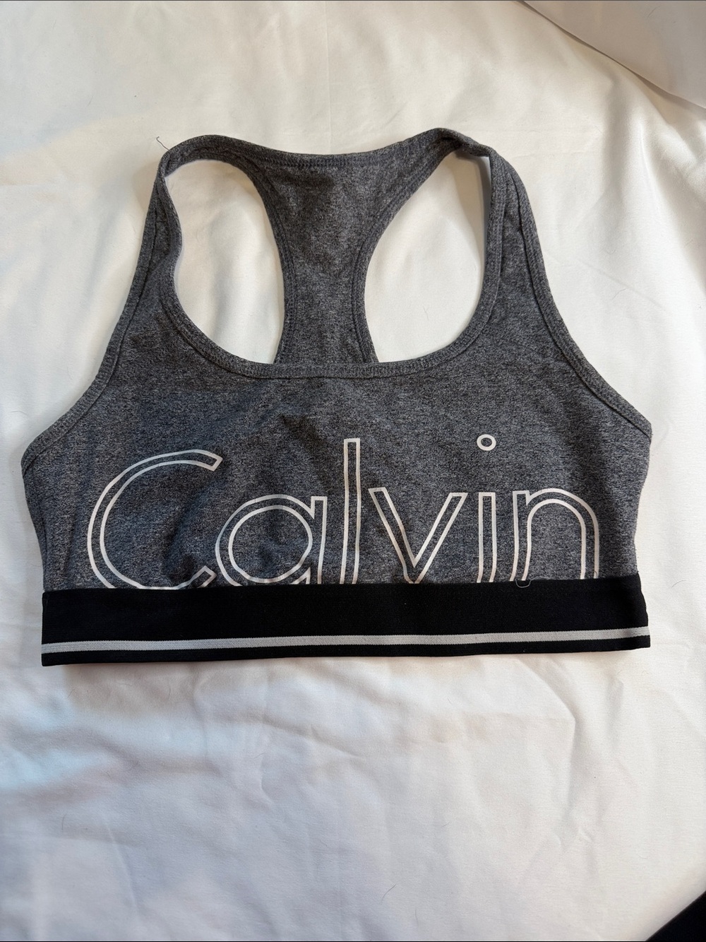Calvin Klein Dark Gray Racerback Sports Bralette with Black Band